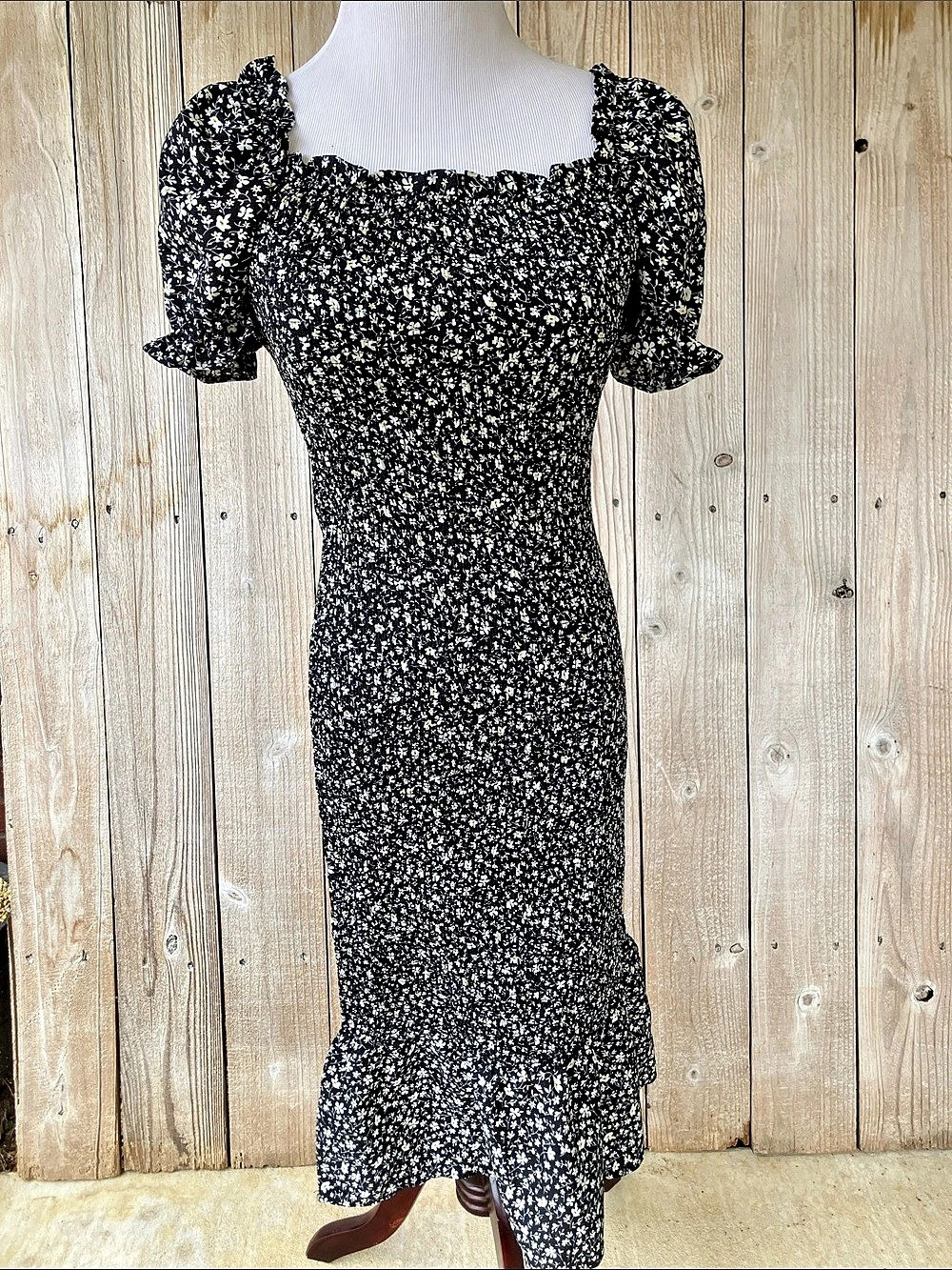 Prettygarden Floral Midi Dress in Black & White Size Small NWT
